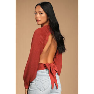 Lulus Never Going Back Terracotta Backless Tie-back Sweater Orange - Size M
